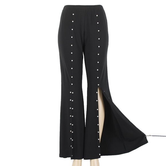 Coco Bianco Sz S Black Split Front Seam Pearl Embellished Polyester Blend Pant - Picture 1 of 16